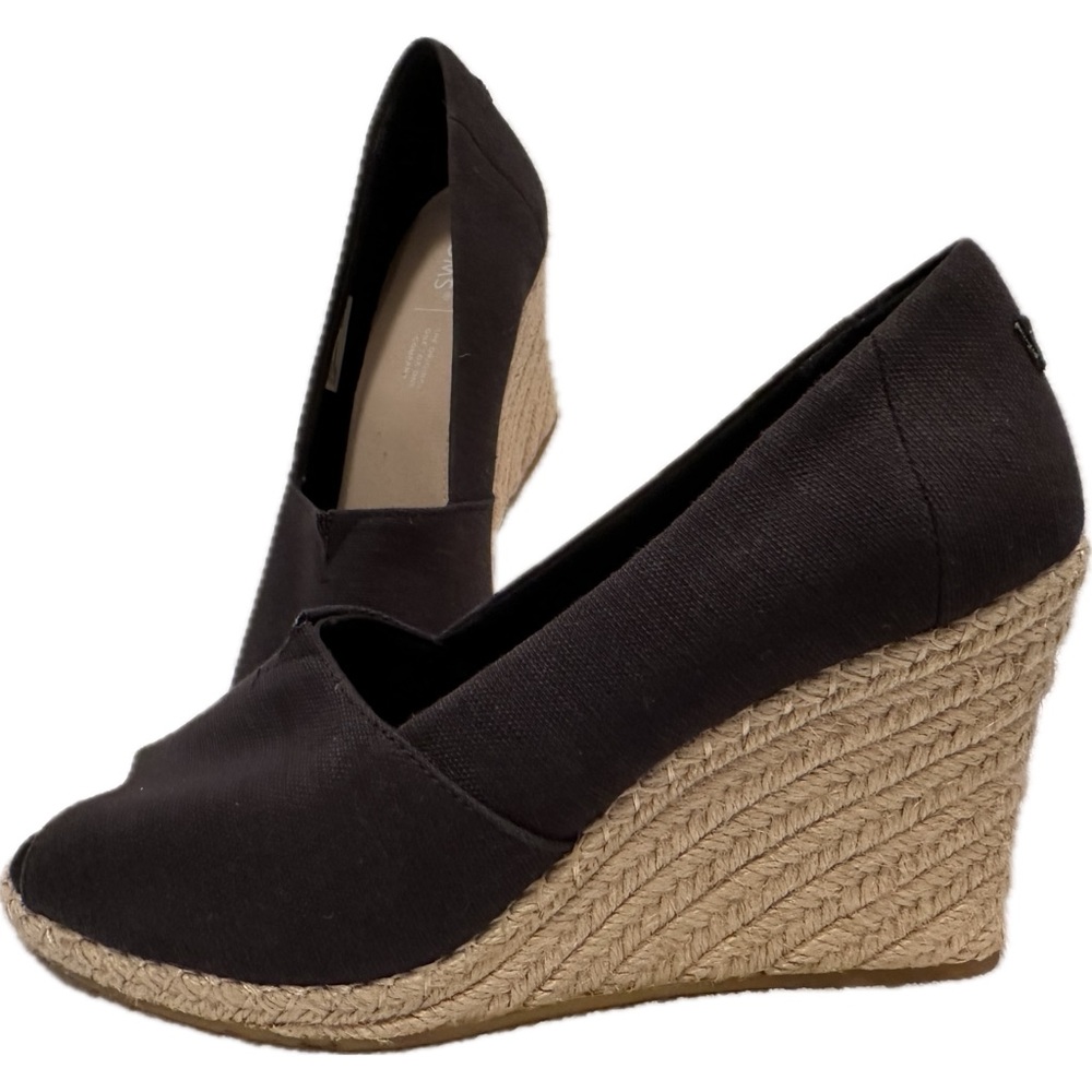TOMS Women's Michelle Espadrille Wedge Sandals Heels Black Fabric Size US 10
